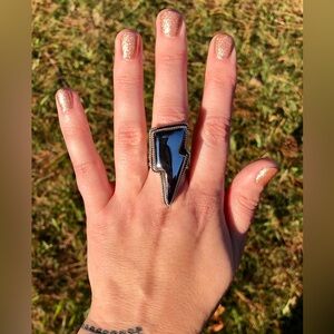 SOLD Sterling Silver and Chrome Bolt Ring - Size 8